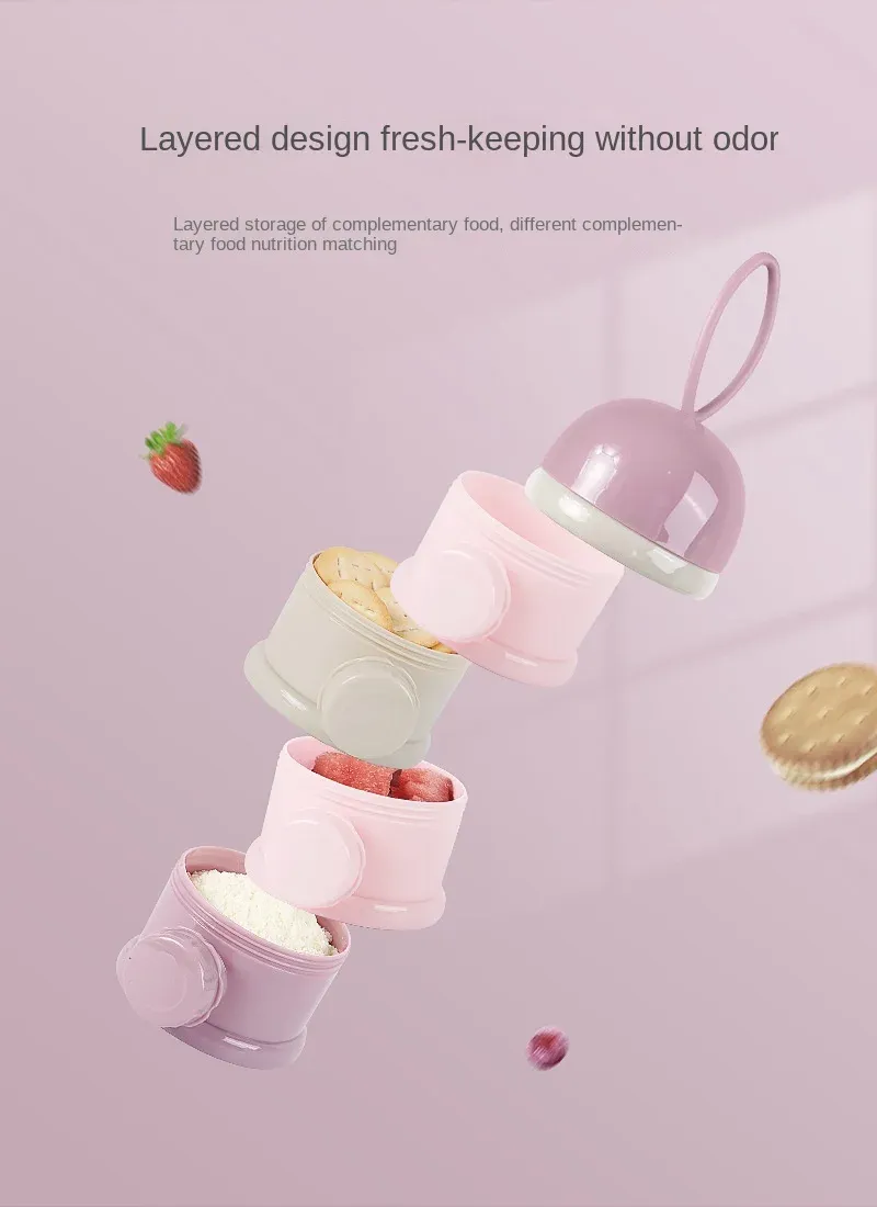 3/4 Tier Portable Milk Powder Container Dispenser Spill Resistant Food Storage Carton for Babies 1-6 Years Old Travel showcase 3
