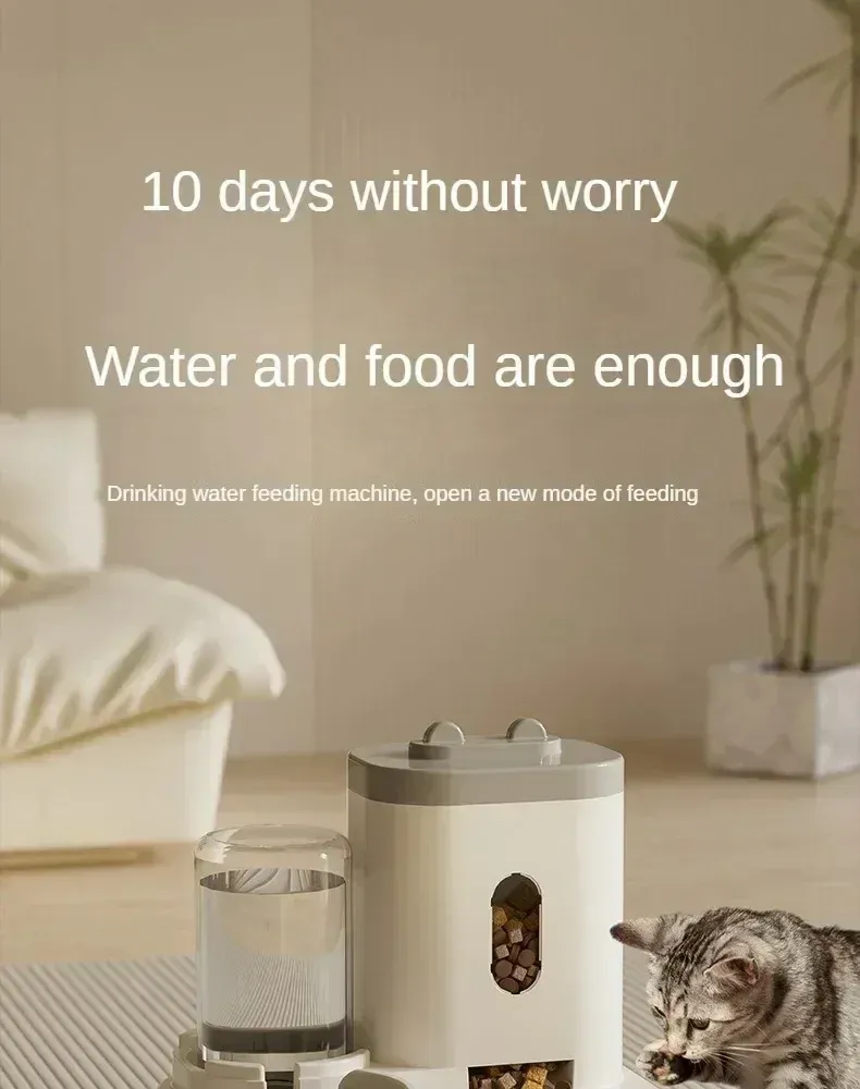 Automatic Pet Feeder Dog Cat Food Bowl with Water Fountain, Large Capacity Dispenser Container, Non-Electric Gravity Feed, Food Grade Stainless Steel & Plastic, Anti-Slip Base, Easy Clean, for Busy Owners showcase 1