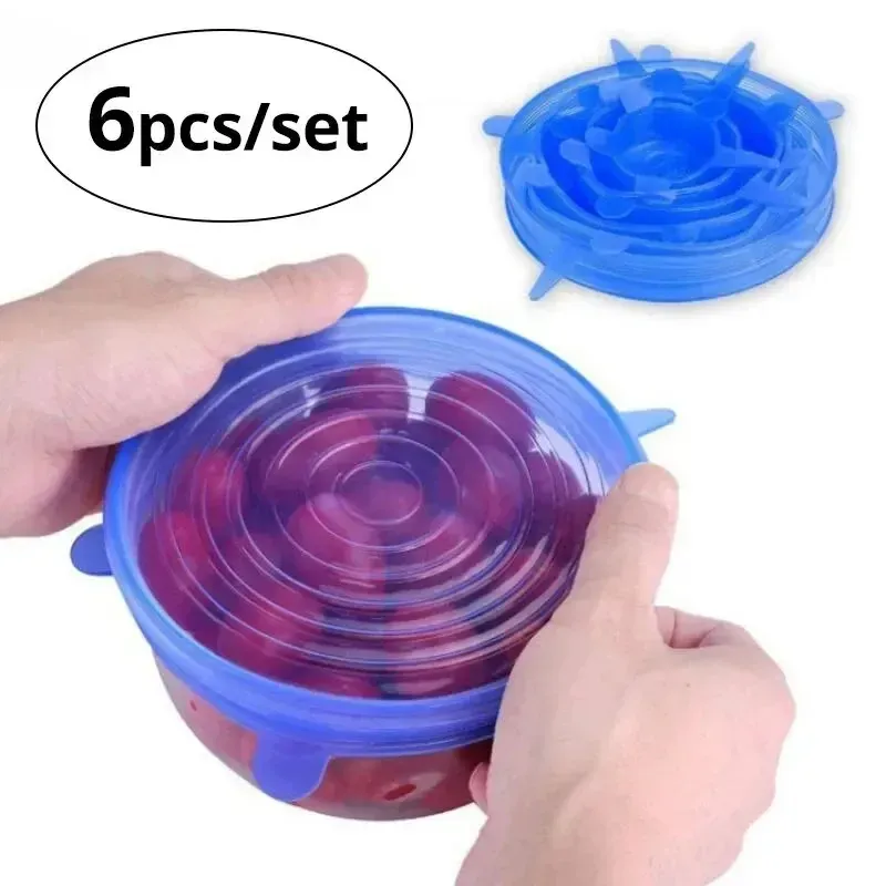 6pcs Reusable Silicone Stretch Lids for Food Bowls - Versatile Fresh Keeping Covers for Fruits & Vegetables, Dustproof & Durable Kitchenware thumbnail 3