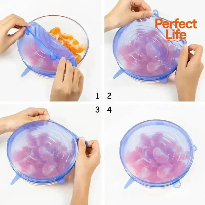 6pcs Reusable Silicone Stretch Lids for Food Bowls - Versatile Fresh Keeping Covers for Fruits & Vegetables, Dustproof & Durable Kitchenware showcase 6