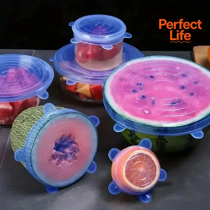 6pcs Reusable Silicone Stretch Lids for Food Bowls - Versatile Fresh Keeping Covers for Fruits & Vegetables, Dustproof & Durable Kitchenware showcase 2