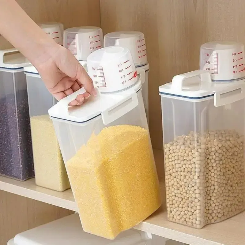 1.75L/2.5L Food Storage Container with Lid, Insect-Proof Moisture-Proof Sealed Grain Rice Dispenser with Measuring Cup, Kitchen Food Storage Tank thumbnail 1