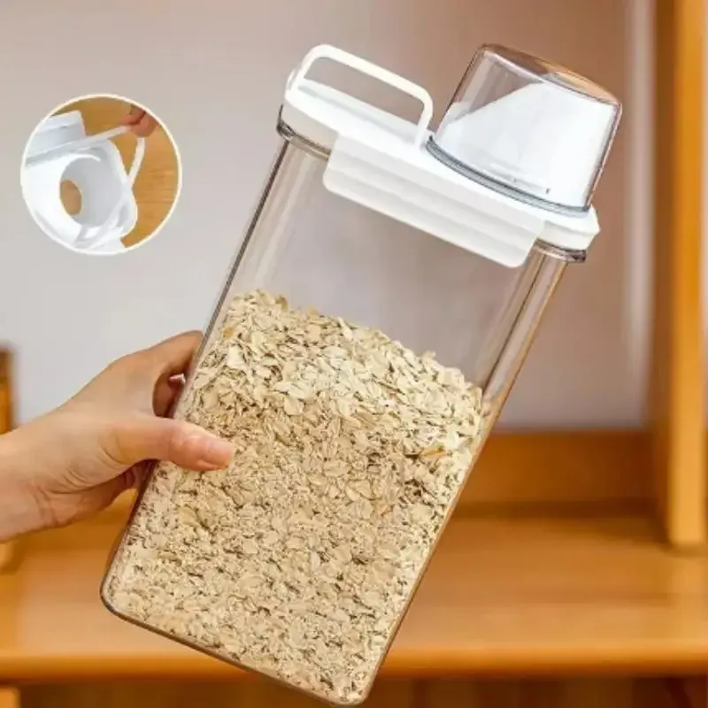 1.75L/2.5L Food Storage Container with Lid, Insect-Proof Moisture-Proof Sealed Grain Rice Dispenser with Measuring Cup, Kitchen Food Storage Tank thumbnail 2