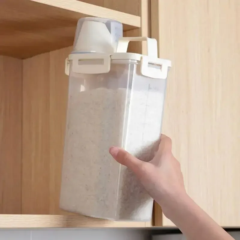 1.75L/2.5L Food Storage Container with Lid, Insect-Proof Moisture-Proof Sealed Grain Rice Dispenser with Measuring Cup, Kitchen Food Storage Tank thumbnail 3