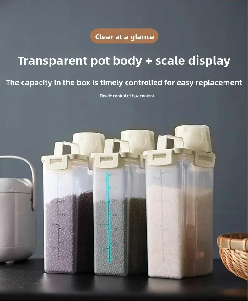 1.75L/2.5L Food Storage Container with Lid, Insect-Proof Moisture-Proof Sealed Grain Rice Dispenser with Measuring Cup, Kitchen Food Storage Tank showcase 3