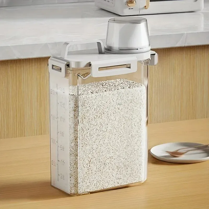 1.75L/2.5L Food Storage Container with Lid, Insect-Proof Moisture-Proof Sealed Grain Rice Dispenser with Measuring Cup, Kitchen Food Storage Tank thumbnail 6