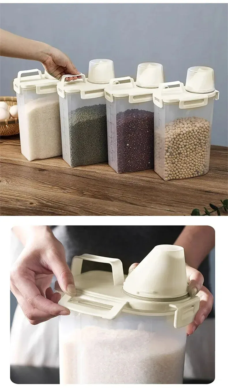 1.75L/2.5L Food Storage Container with Lid, Insect-Proof Moisture-Proof Sealed Grain Rice Dispenser with Measuring Cup, Kitchen Food Storage Tank showcase 10
