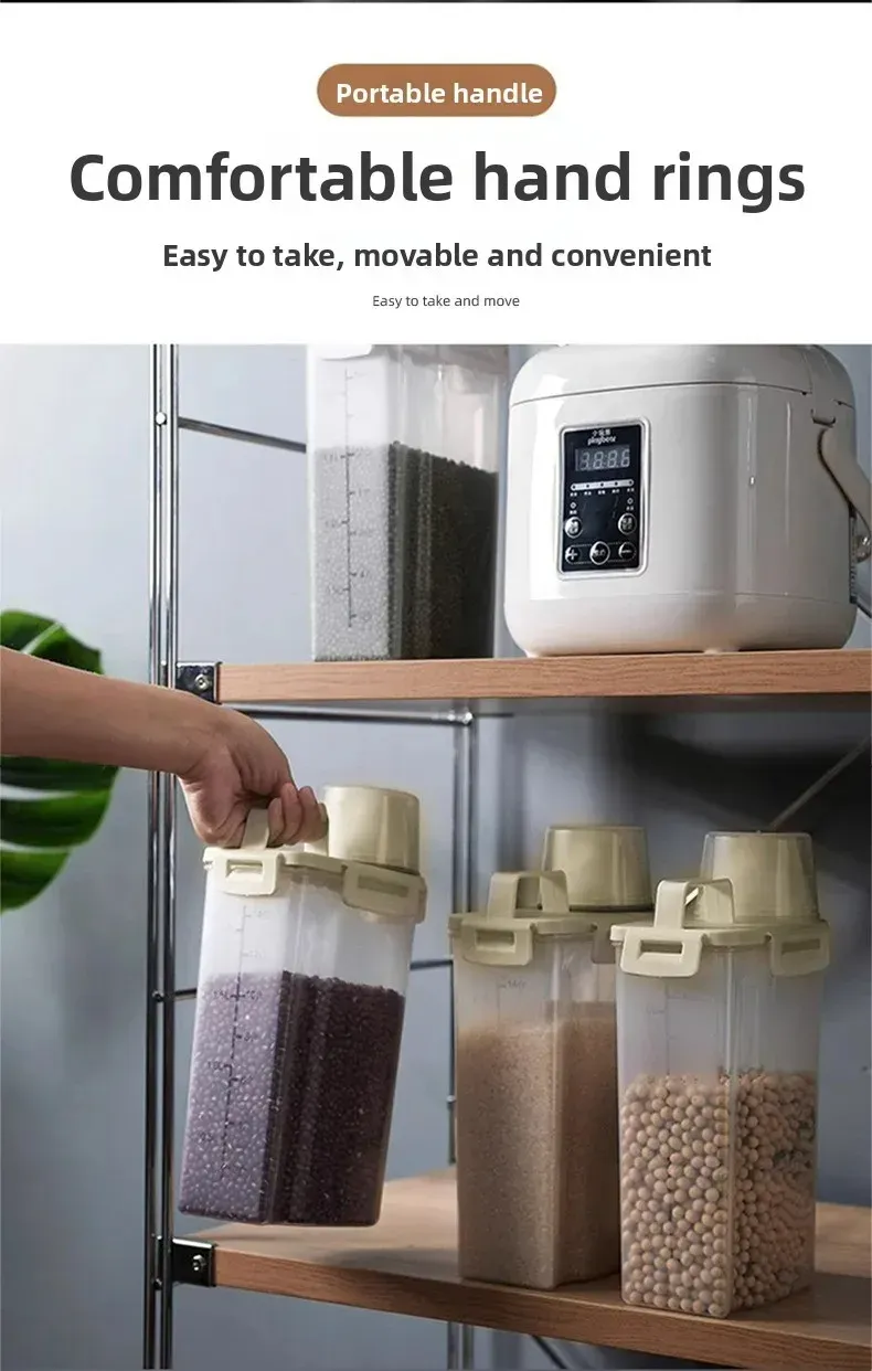 1.75L/2.5L Food Storage Container with Lid, Insect-Proof Moisture-Proof Sealed Grain Rice Dispenser with Measuring Cup, Kitchen Food Storage Tank showcase 2