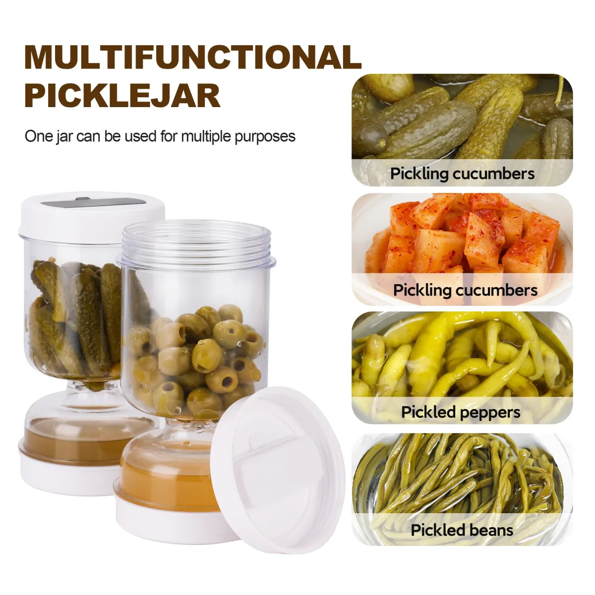 Airtight Olive and Pickle Strainer Jar - Flip Lid Food Storage Container for Kitchen, Reusable Hourglass Design showcase 4
