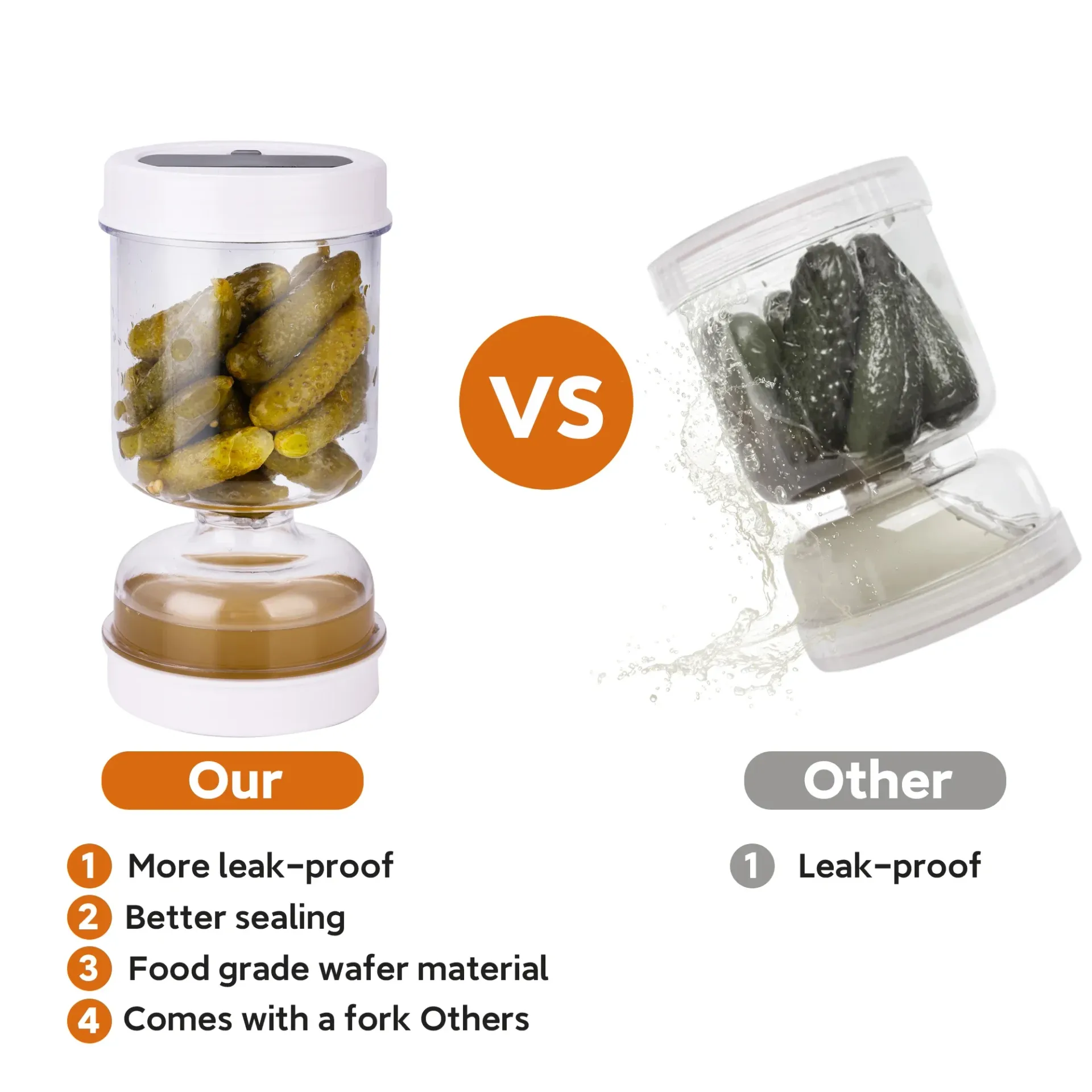 Airtight Olive and Pickle Strainer Jar - Flip Lid Food Storage Container for Kitchen, Reusable Hourglass Design thumbnail 5