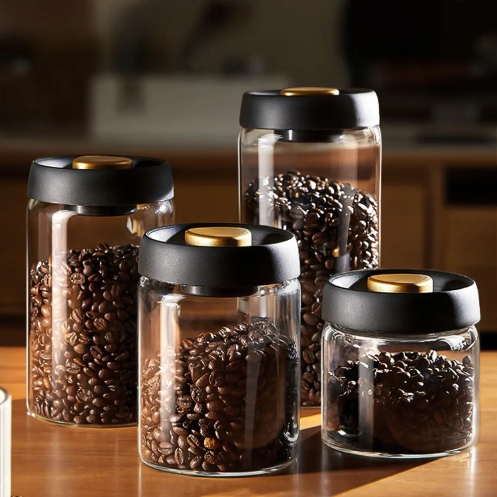 Vacuum Sealed Coffee Bean Canister Transparent Glass Airtight Food Storage Jar with Pump Lid - Keeps Beans Fresh for Months, Moisture-Proof, Odor-Free - Perfect for Coffee, Tea, Spices, Nuts thumbnail 1