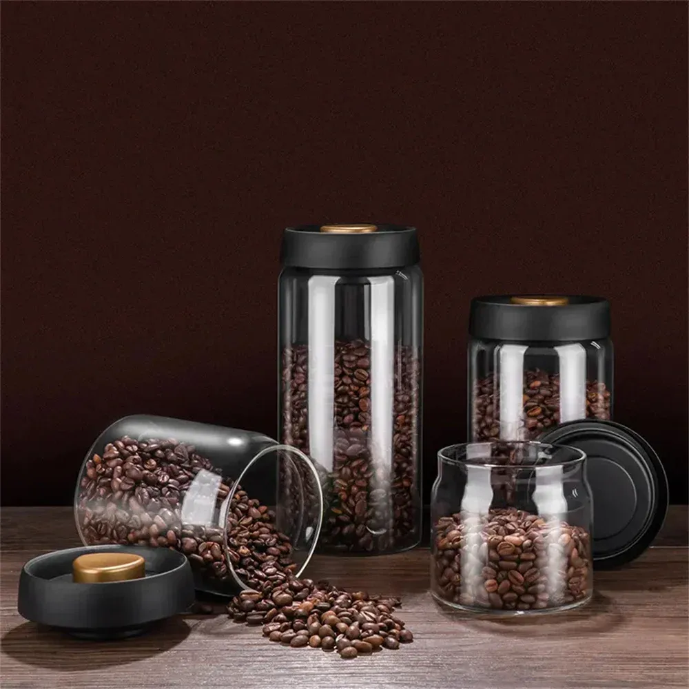 Vacuum Sealed Coffee Bean Canister Transparent Glass Airtight Food Storage Jar with Pump Lid - Keeps Beans Fresh for Months, Moisture-Proof, Odor-Free - Perfect for Coffee, Tea, Spices, Nuts showcase 2