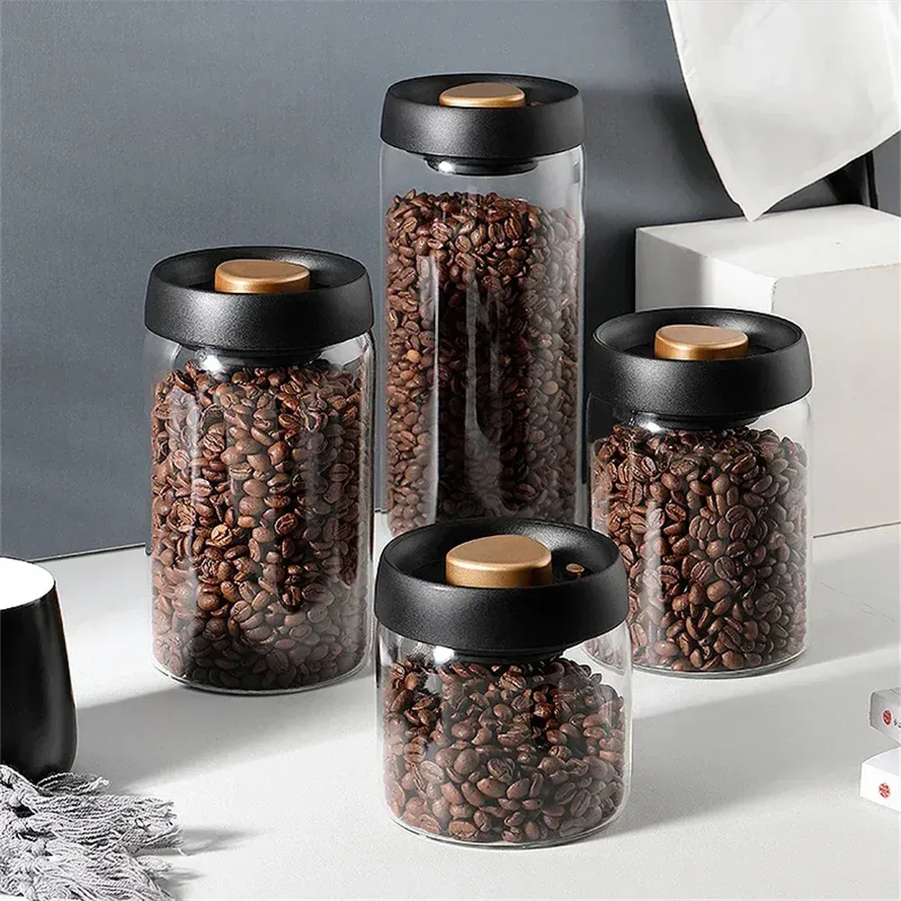 Vacuum Sealed Coffee Bean Canister Transparent Glass Airtight Food Storage Jar with Pump Lid - Keeps Beans Fresh for Months, Moisture-Proof, Odor-Free - Perfect for Coffee, Tea, Spices, Nuts showcase 1