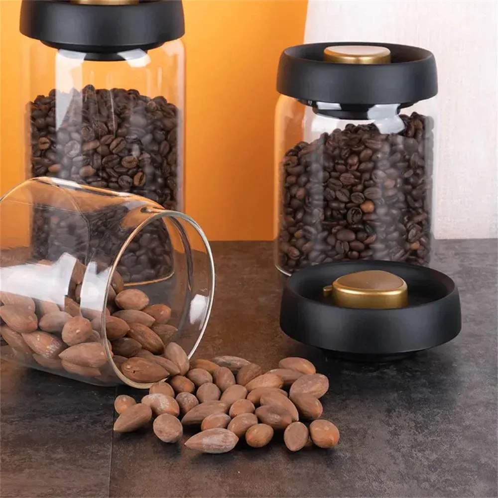 Vacuum Sealed Coffee Bean Canister Transparent Glass Airtight Food Storage Jar with Pump Lid - Keeps Beans Fresh for Months, Moisture-Proof, Odor-Free - Perfect for Coffee, Tea, Spices, Nuts thumbnail 3