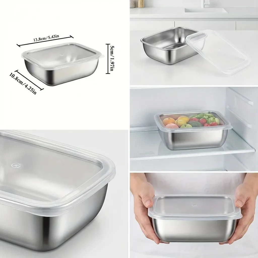 5PCS Stainless Steel Food Storage Containers Stackable Meal Prep Lunch Boxes with Clear Leak-Proof Lids for Kitchen Fridge Travel - Reusable Eco-Friendly Solution showcase 3
