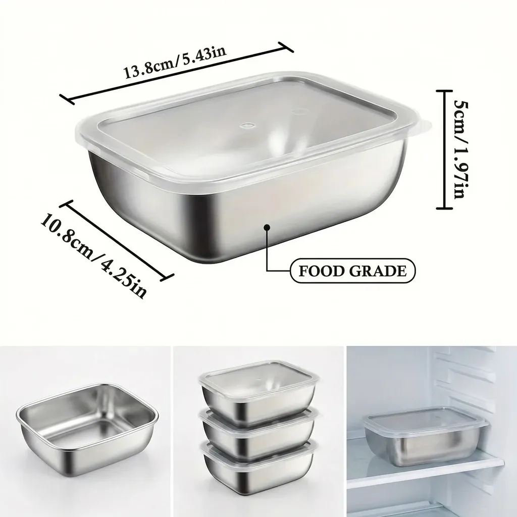 5PCS Stainless Steel Food Storage Containers Stackable Meal Prep Lunch Boxes with Clear Leak-Proof Lids for Kitchen Fridge Travel - Reusable Eco-Friendly Solution showcase 1
