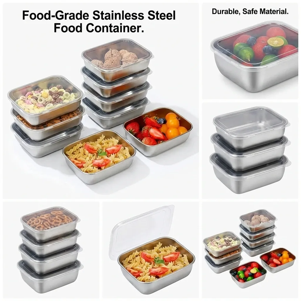 5PCS Stainless Steel Food Storage Containers Stackable Meal Prep Lunch Boxes with Clear Leak-Proof Lids for Kitchen Fridge Travel - Reusable Eco-Friendly Solution thumbnail 1