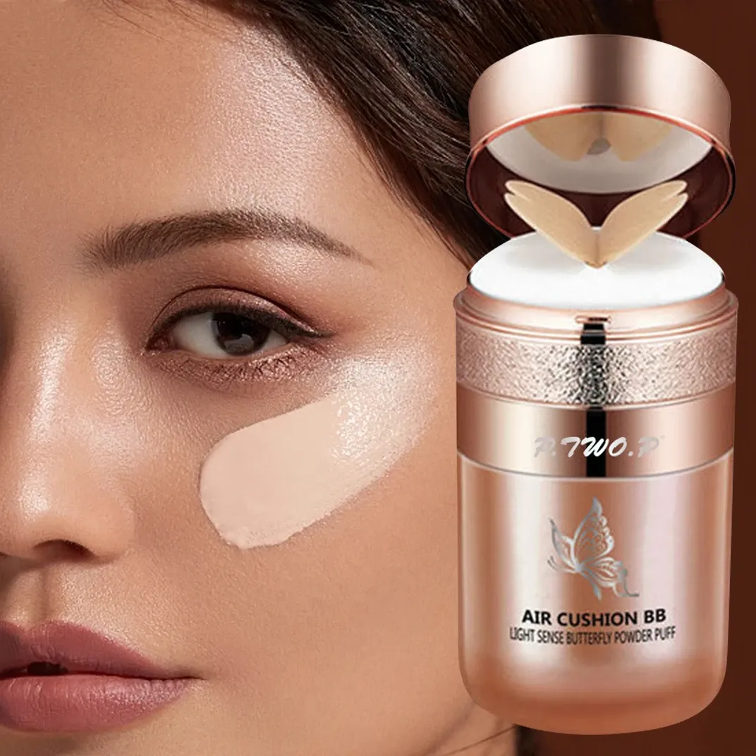 P.TWO.P Air Cushion BB Cream with Butterfly Powder Puff - Moisturizing Foundation, Concealer, Whitening, Oil-Control, Waterproof Makeup for Flawless Complexion thumbnail 1