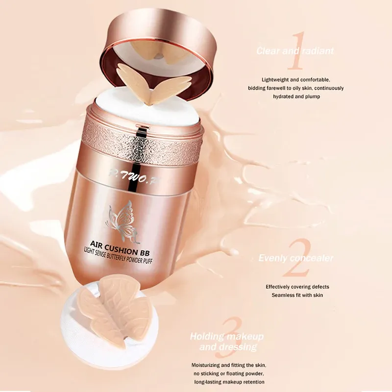 P.TWO.P Air Cushion BB Cream with Butterfly Powder Puff - Moisturizing Foundation, Concealer, Whitening, Oil-Control, Waterproof Makeup for Flawless Complexion showcase 4