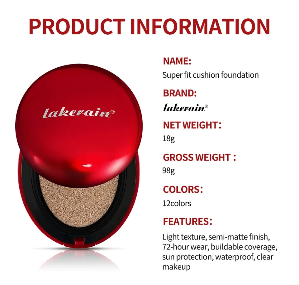 Lakerain Super Fit Cushion Foundation: Long-Lasting 72-Hour Semi-Matte Finish, Buildable Coverage, SPF Sun Protection, Waterproof Face Base Makeup for All Skin Types showcase 9