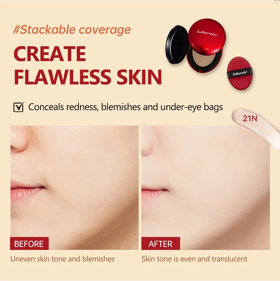 Lakerain Super Fit Cushion Foundation: Long-Lasting 72-Hour Semi-Matte Finish, Buildable Coverage, SPF Sun Protection, Waterproof Face Base Makeup for All Skin Types showcase 5