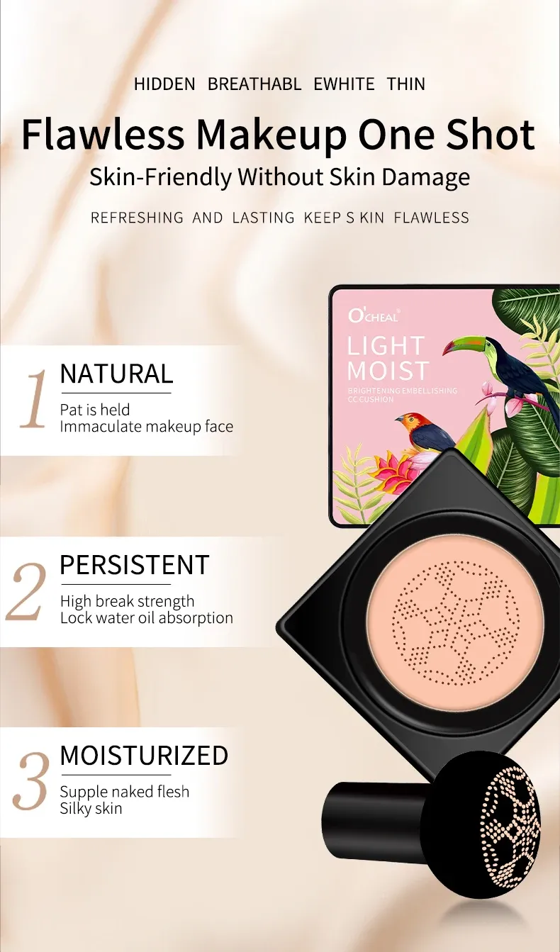 OCHEAL Mushroom Head BB Cream Foundation Cushion Compact - Full Coverage Concealer with Puff for Flawless Face Makeup Base showcase 6
