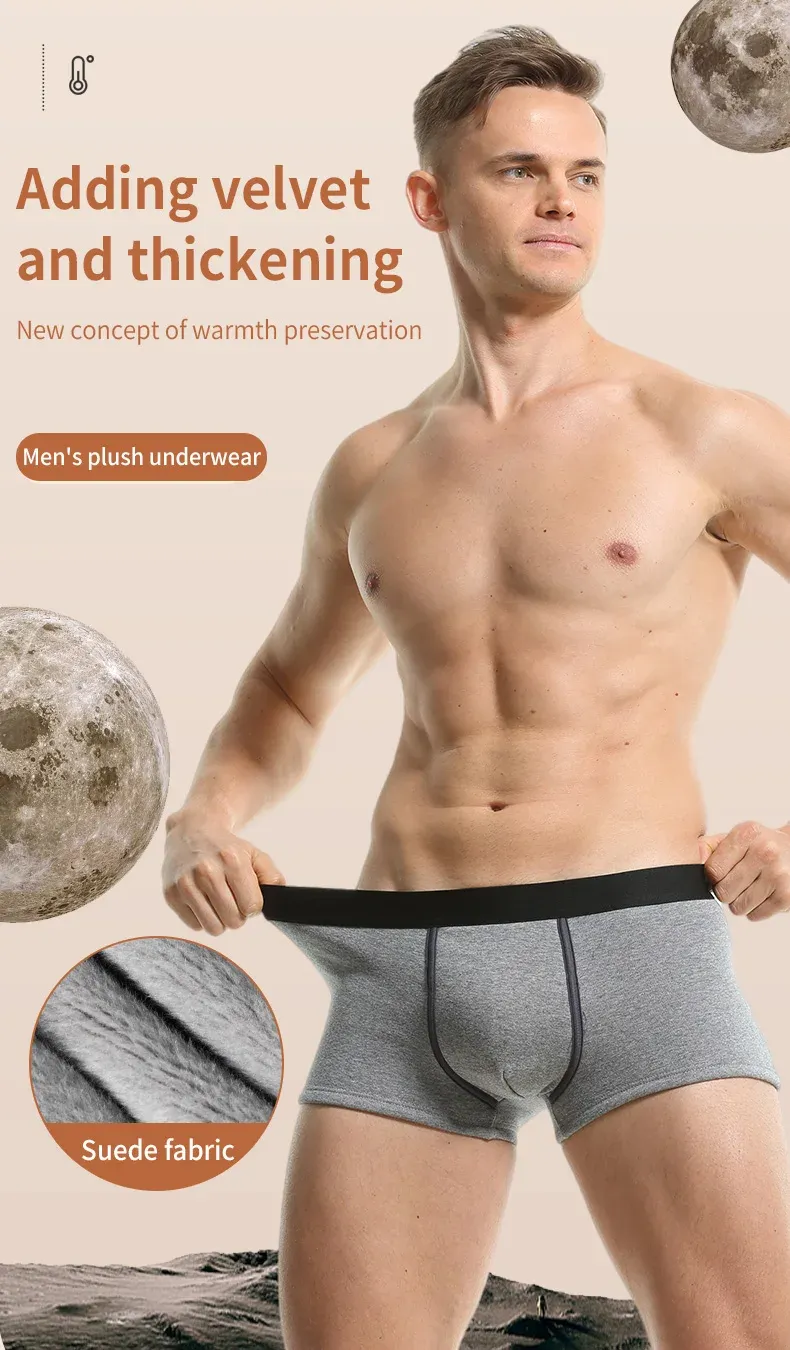 3-Pack Men's Thermal Underwear Boxer Briefs - Warm Velvet Thickened Cold-Proof Sports Shorts for Autumn Winter showcase 3