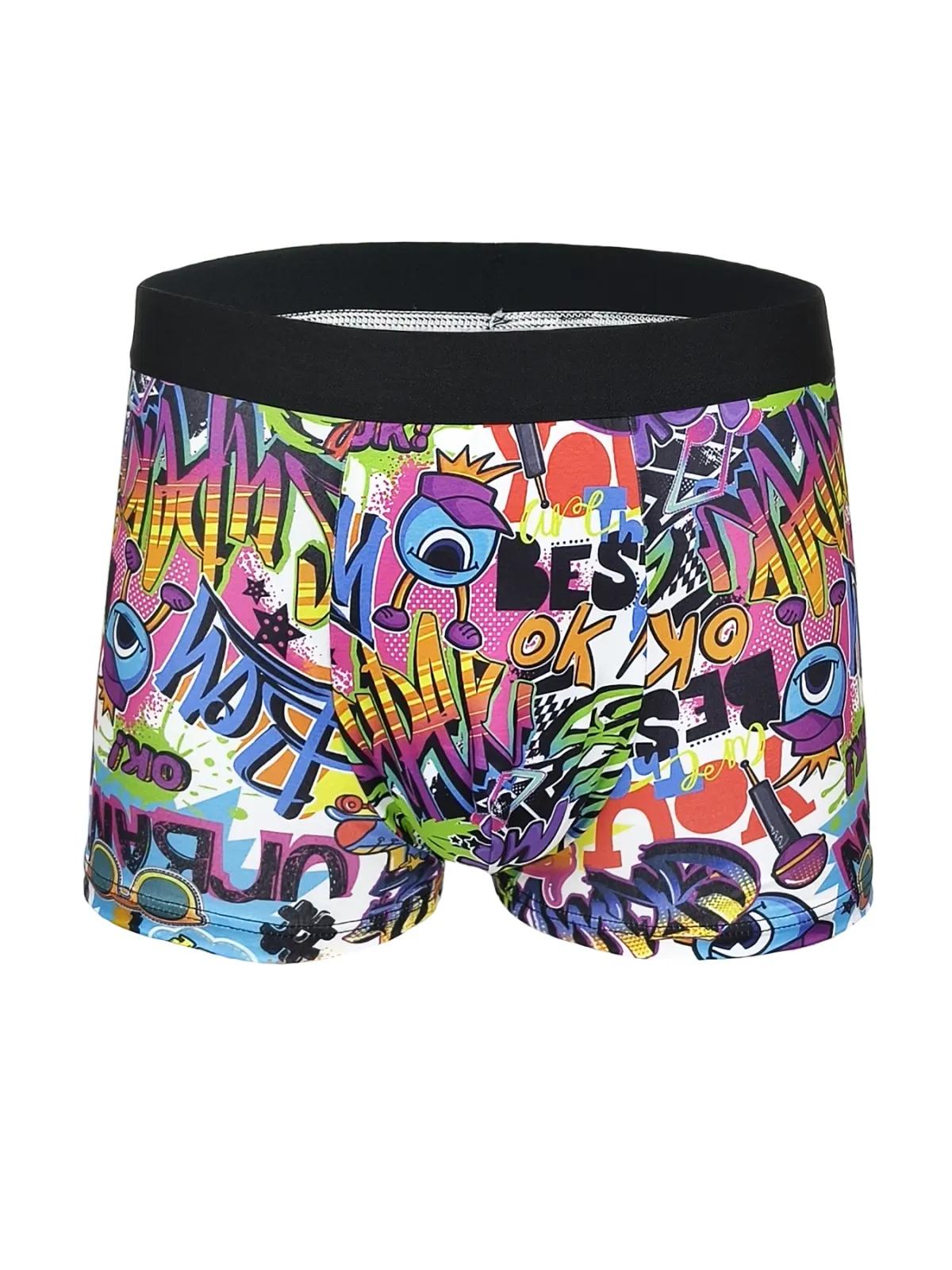 Men's 4-Pack Graffiti Art Print Polyester Boxer Briefs - Comfortable, Breathable, Moisture-Wicking Underwear with Black Waistband showcase 2