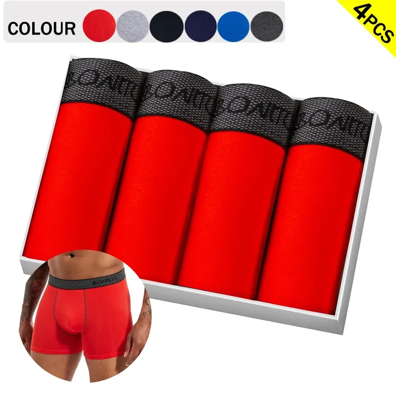 BONITOS Men's Boxer Briefs 4-Pack Cotton Underwear, Solid Color Sexy Breathable Shorts for Daily Wear thumbnail 1