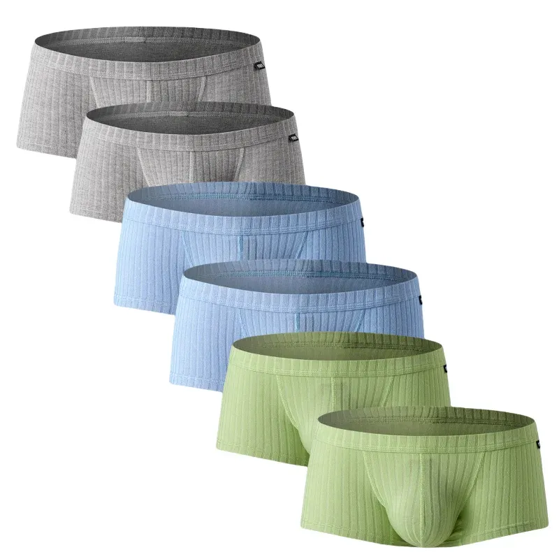 6 Pack Men's Low Rise Boxer Briefs U Convex Pouch Breathable Underpants Single Layer Soft Cotton Boxers for Daily Wear thumbnail 1