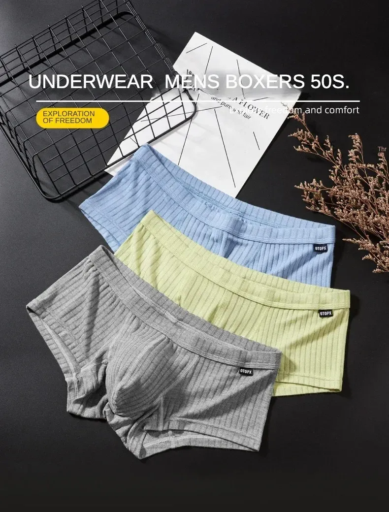 6 Pack Men's Low Rise Boxer Briefs U Convex Pouch Breathable Underpants Single Layer Soft Cotton Boxers for Daily Wear showcase 3