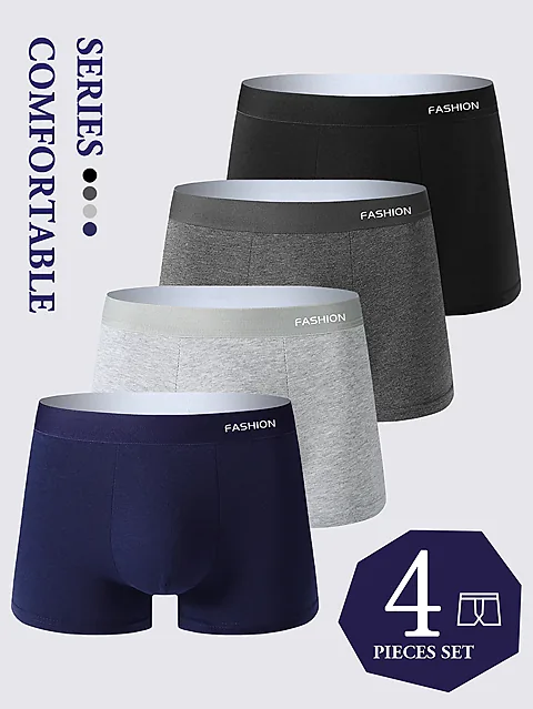 4-Pack Men's Boxer Briefs: Soft, Breathable, Comfortable & Loose Fit Cotton Underwear for Boys & Teens - Trendy Fashionable High Elasticity Shorts