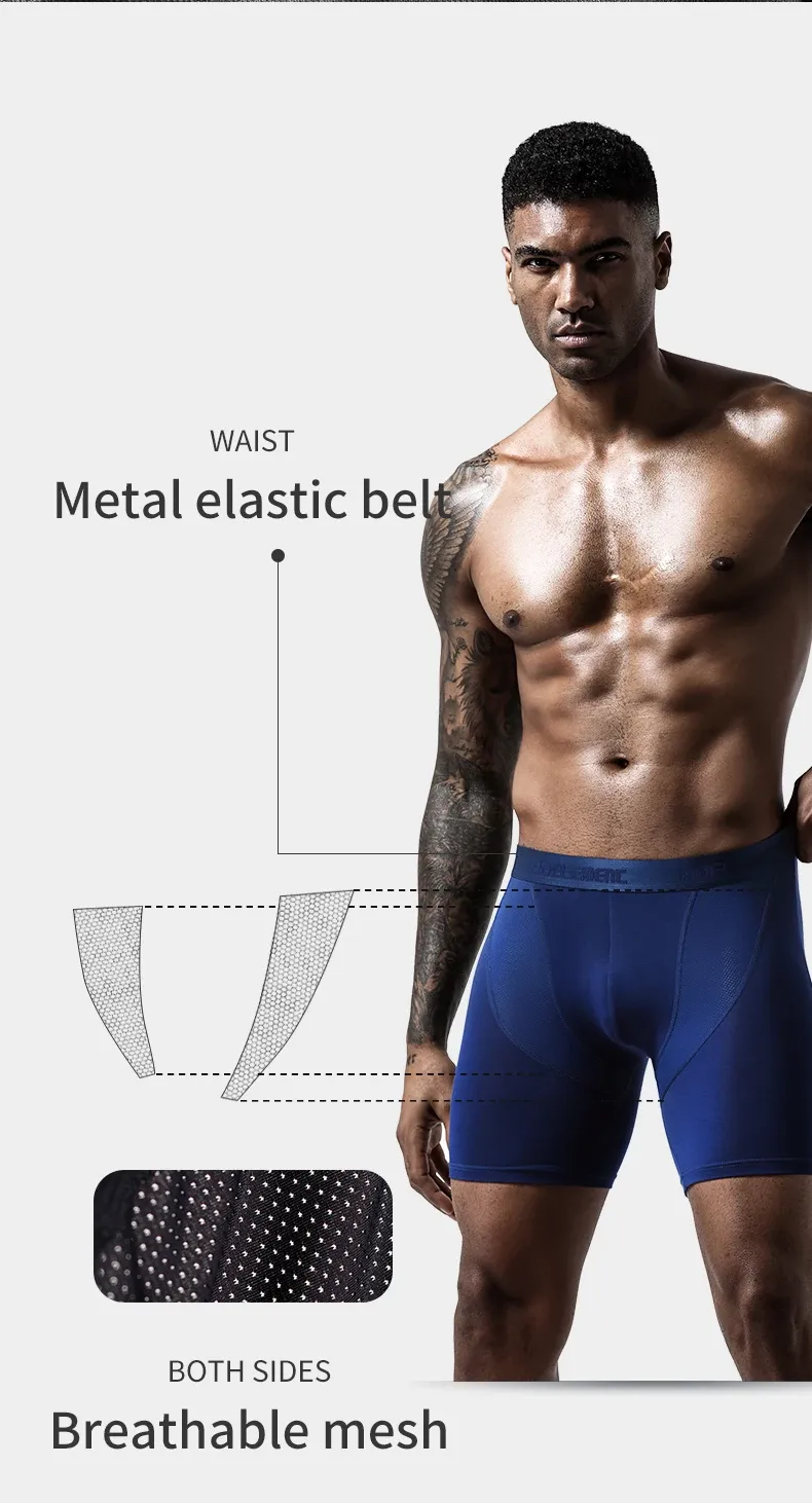3-Pack Men's Ice Mesh Boxer Briefs, Sports Running Long Leg Boxer Underwear, Extended Wear-Resistant Five-Quarter Pants for Daily Comfort showcase 7