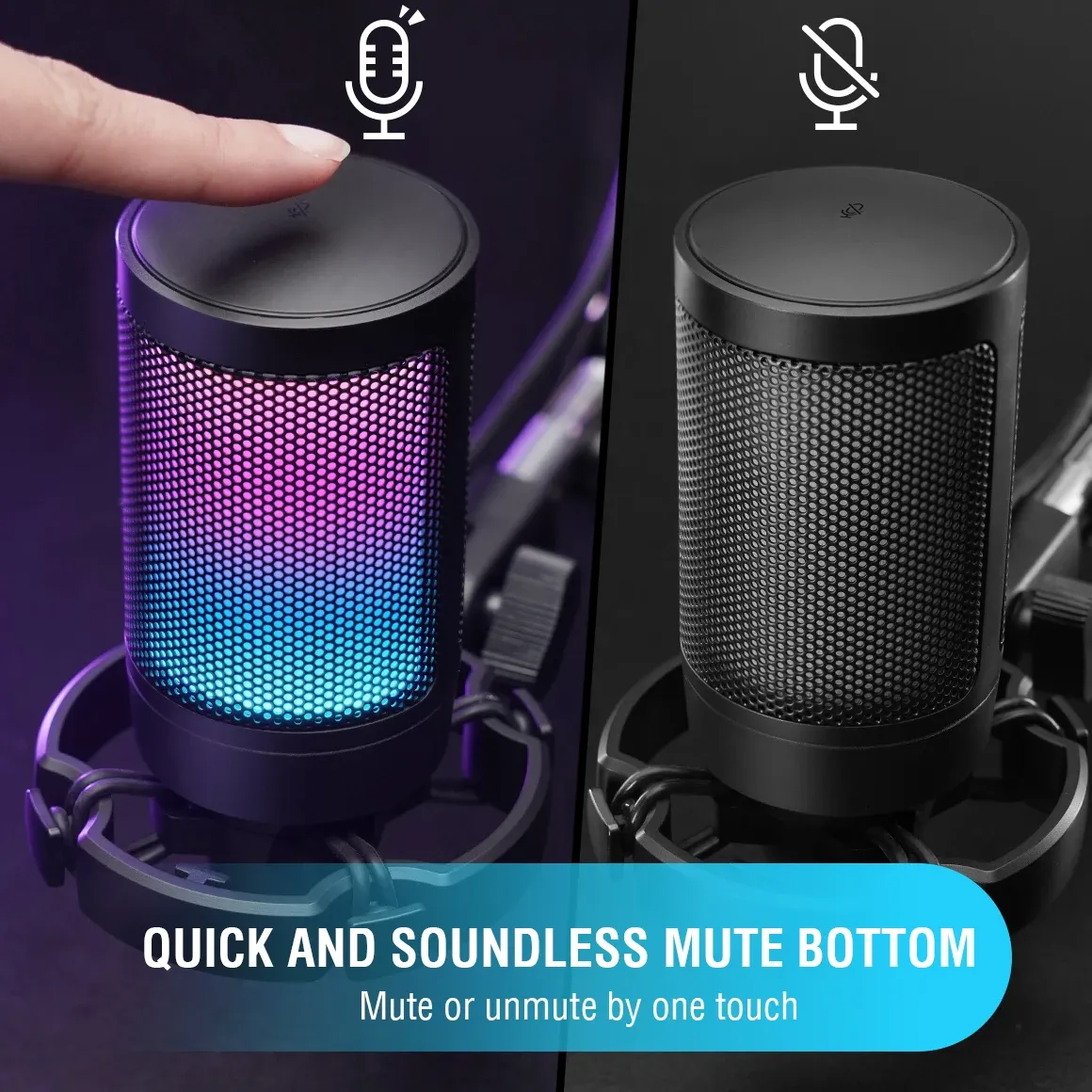 FIFINE A6V USB Condenser Gaming Microphone for PC PS4 PS5 MAC, Gradient RGB Lighting, Cardioid Pickup, Quick Mute, Gain Control, with Pop Filter & Shock Mount for Streaming Podcasts thumbnail 5