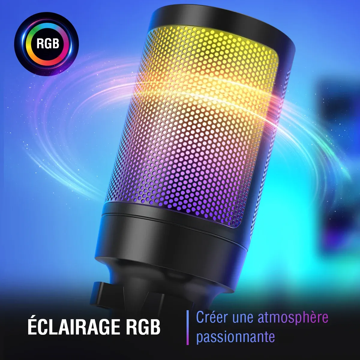 FIFINE A6V USB Condenser Gaming Microphone for PC PS4 PS5 MAC, Gradient RGB Lighting, Cardioid Pickup, Quick Mute, Gain Control, with Pop Filter & Shock Mount for Streaming Podcasts thumbnail 6