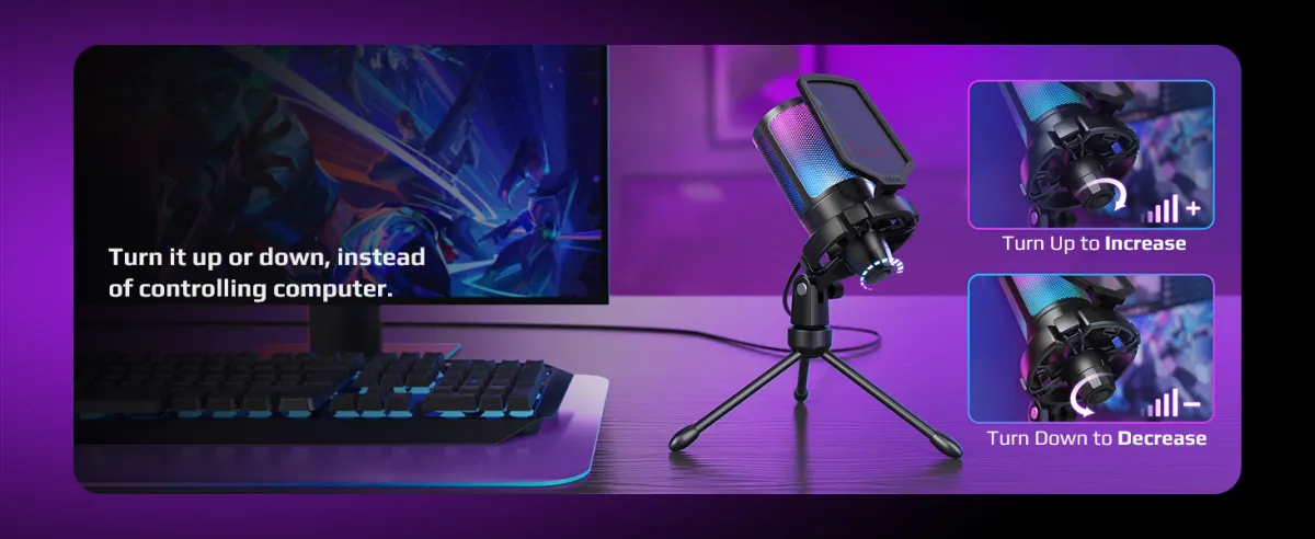 FIFINE A6V USB Condenser Gaming Microphone for PC PS4 PS5 MAC, Gradient RGB Lighting, Cardioid Pickup, Quick Mute, Gain Control, with Pop Filter & Shock Mount for Streaming Podcasts showcase 6