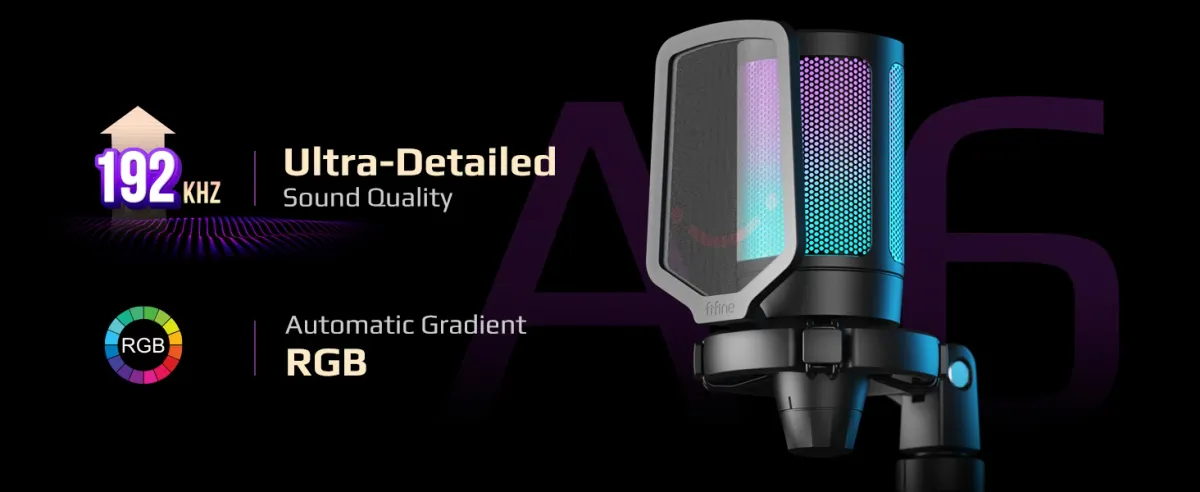 FIFINE A6V USB Condenser Gaming Microphone for PC PS4 PS5 MAC, Gradient RGB Lighting, Cardioid Pickup, Quick Mute, Gain Control, with Pop Filter & Shock Mount for Streaming Podcasts showcase 8