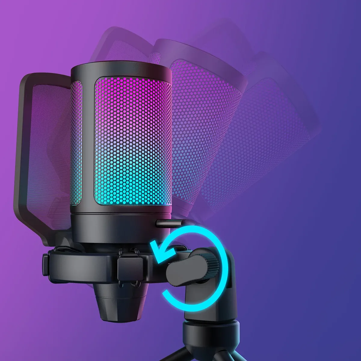 FIFINE A6V USB Condenser Gaming Microphone for PC PS4 PS5 MAC, Gradient RGB Lighting, Cardioid Pickup, Quick Mute, Gain Control, with Pop Filter & Shock Mount for Streaming Podcasts showcase 10