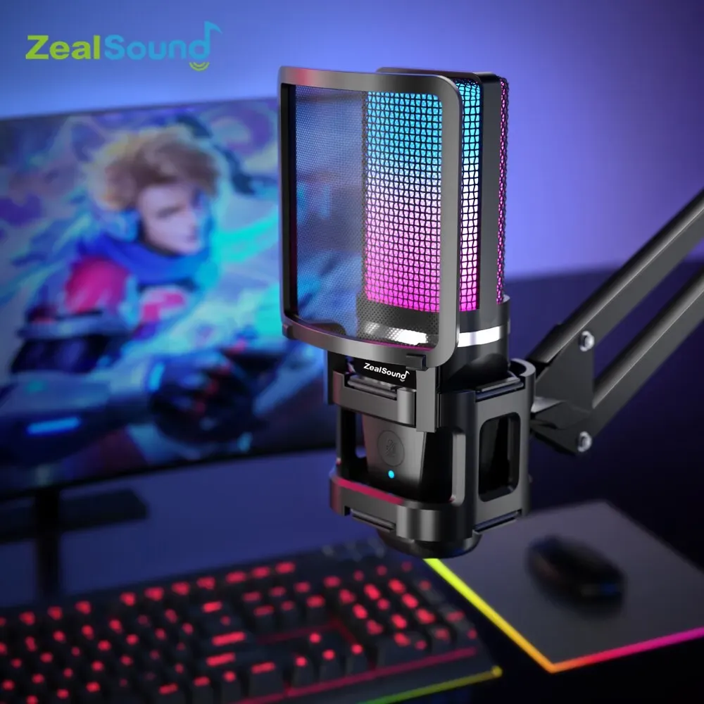 Zealsound RGB USB Condenser Microphone with Articulated Arm & Tripod - Professional Recording for Gaming, Podcasting, Streaming, YouTube - Crystal Clear Audio with DSP & Noise Reduction thumbnail 3