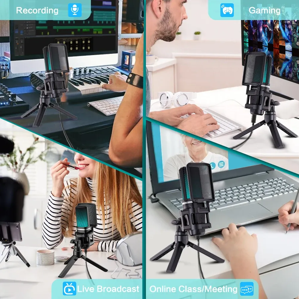 Zealsound RGB USB Condenser Microphone with Articulated Arm & Tripod - Professional Recording for Gaming, Podcasting, Streaming, YouTube - Crystal Clear Audio with DSP & Noise Reduction showcase 8