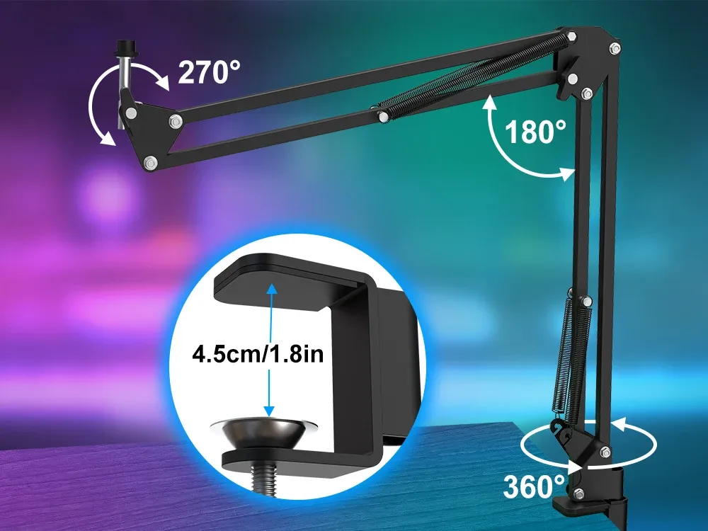 Zealsound RGB USB Condenser Microphone with Articulated Arm & Tripod - Professional Recording for Gaming, Podcasting, Streaming, YouTube - Crystal Clear Audio with DSP & Noise Reduction showcase 6