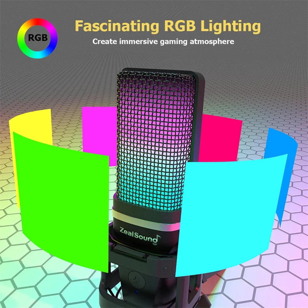 Zealsound RGB USB Condenser Microphone with Articulated Arm & Tripod - Professional Recording for Gaming, Podcasting, Streaming, YouTube - Crystal Clear Audio with DSP & Noise Reduction showcase 2