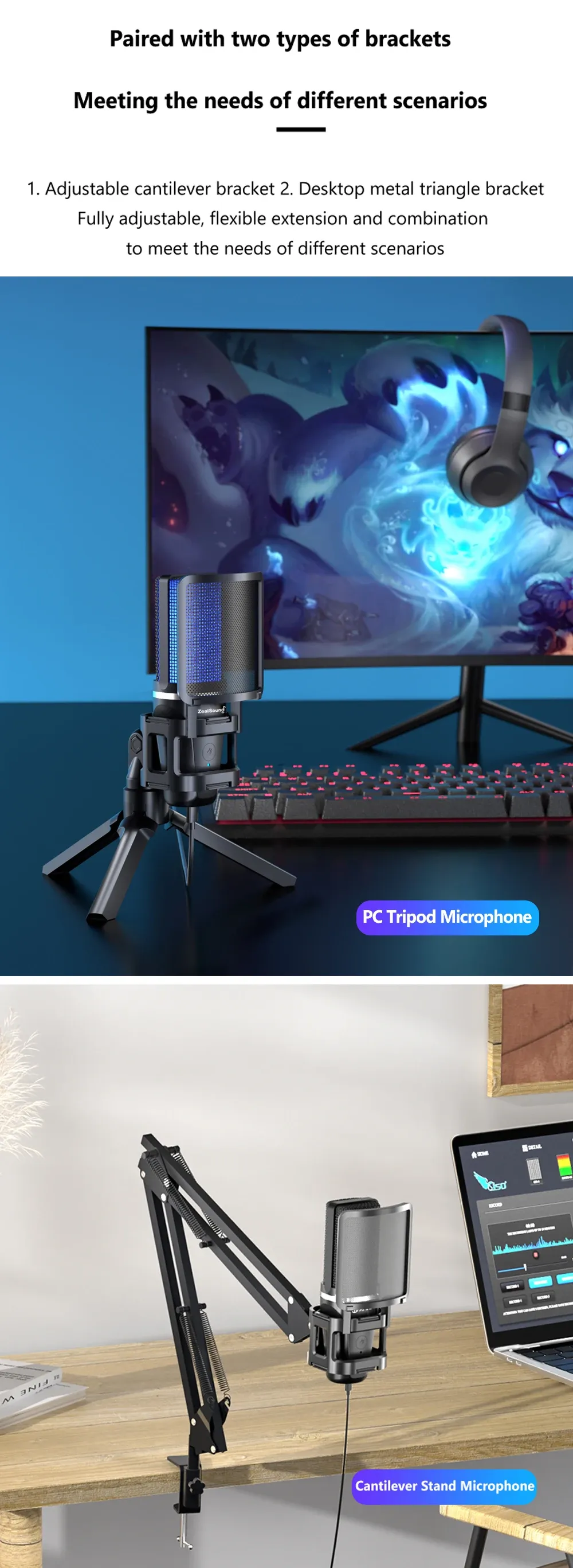 Zealsound RGB USB Condenser Microphone with Articulated Arm & Tripod - Professional Recording for Gaming, Podcasting, Streaming, YouTube - Crystal Clear Audio with DSP & Noise Reduction showcase 7