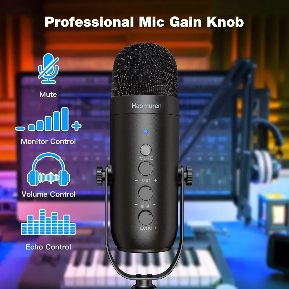 Haomuren Professional USB Condenser Microphone Kit for Podcasting and Streaming, Cardioid Studio Mic with Boom Arm, Plug-and-Play for YouTube, PC, Mac, PS4/5 thumbnail 5