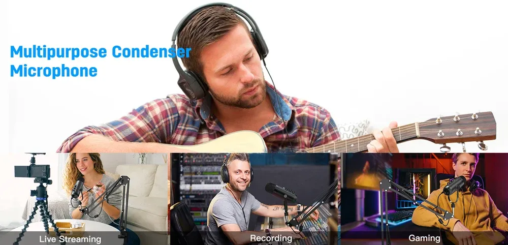 Haomuren Professional USB Condenser Microphone Kit for Podcasting and Streaming, Cardioid Studio Mic with Boom Arm, Plug-and-Play for YouTube, PC, Mac, PS4/5 showcase 2