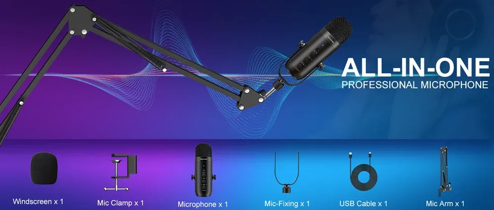 Haomuren Professional USB Condenser Microphone Kit for Podcasting and Streaming, Cardioid Studio Mic with Boom Arm, Plug-and-Play for YouTube, PC, Mac, PS4/5 showcase 8
