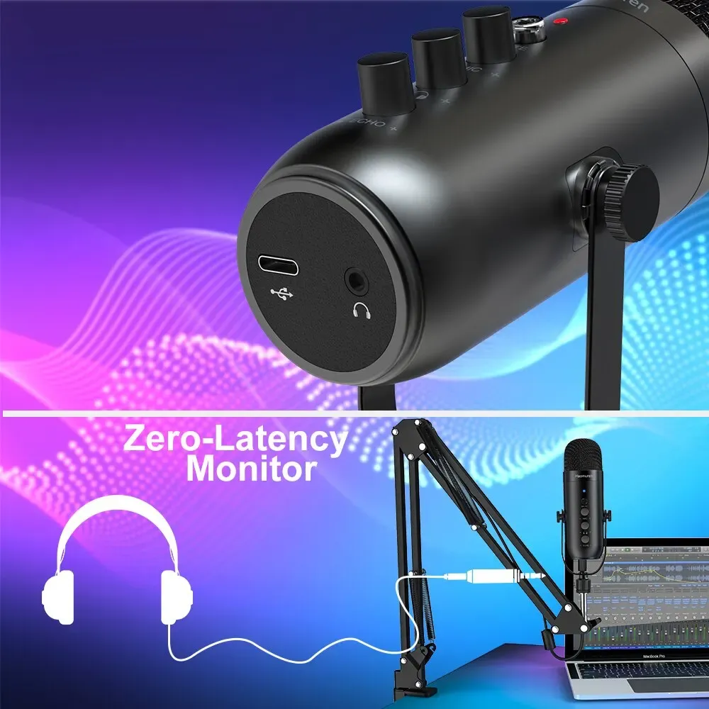 Haomuren Professional USB Condenser Microphone Kit for Podcasting and Streaming, Cardioid Studio Mic with Boom Arm, Plug-and-Play for YouTube, PC, Mac, PS4/5 thumbnail 2