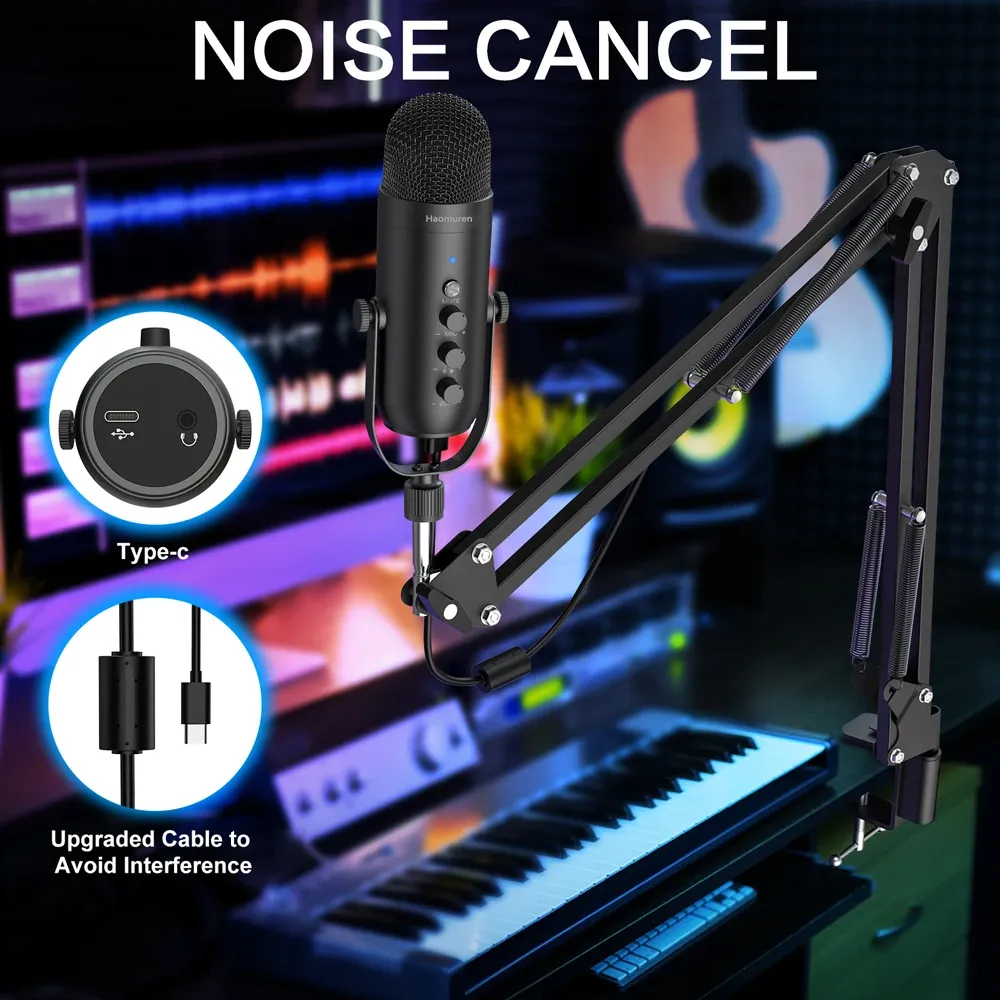 Haomuren Professional USB Condenser Microphone Kit for Podcasting and Streaming, Cardioid Studio Mic with Boom Arm, Plug-and-Play for YouTube, PC, Mac, PS4/5 showcase 6