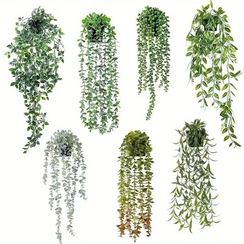 Artificial Hanging Eucalyptus Leaf Vine Plant Set - Realistic Faux Potted Greenery for Indoor Outdoor Wall Home Decor showcase 1