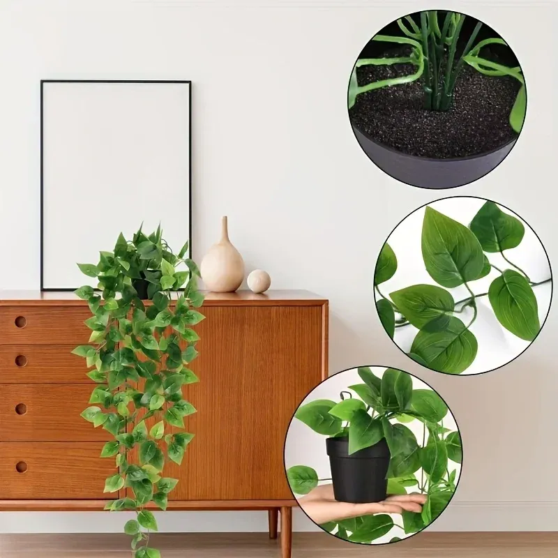Artificial Hanging Eucalyptus Leaf Vine Plant Set - Realistic Faux Potted Greenery for Indoor Outdoor Wall Home Decor showcase 5